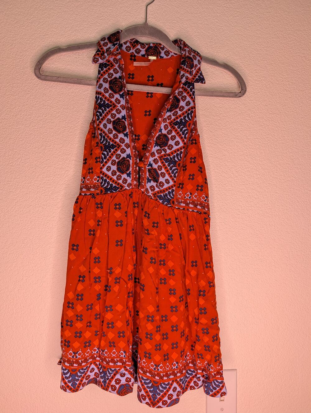 Free People Charlotte Printed Sleeveless Tunic Dress S Boho Aztec Textile Chic